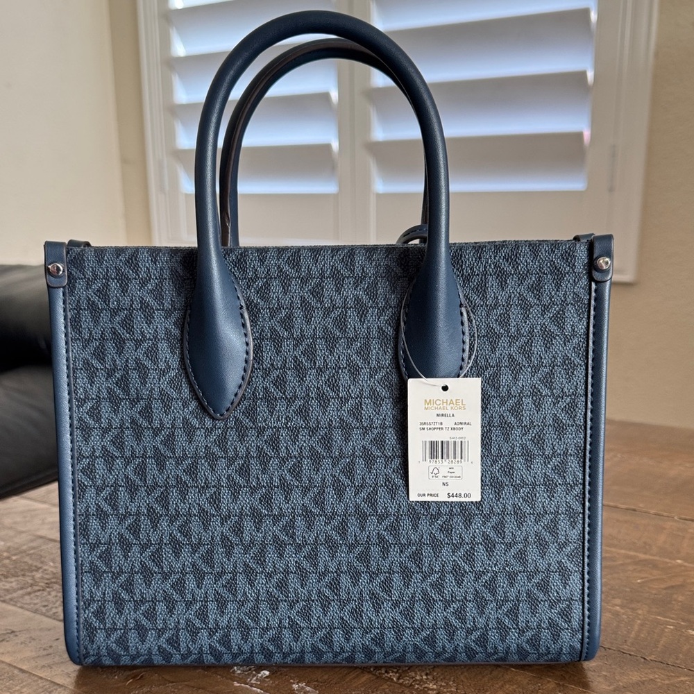Michael Kors Small Mirella Admiral Blue Monogram Crossbody Handbag - Picture 4 of 7